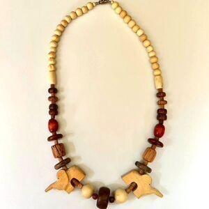 Vintage wood Elephant Beaded Statement Necklace